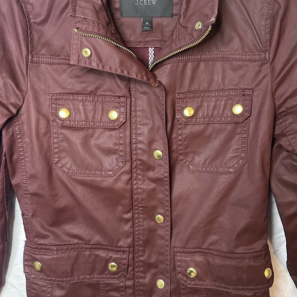 J.Crew Waxed Utility Field Jacket Burgundy XS Brass Snap Zip - Picture 2 of 10